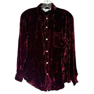 Vintage Fiji Sport Long Sleeve Button Down Velvet Shirt Burgundy Red Size Small